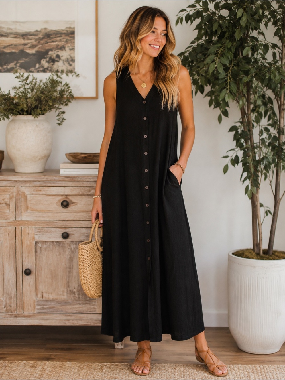 🖤 Vintage Virginia Gray Black Maxi Dress – Size Medium